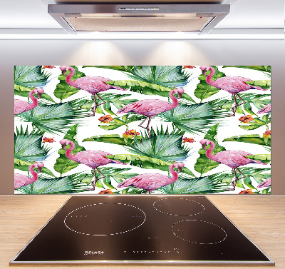 Küchen wandpaneel Flamingos Pflanzen