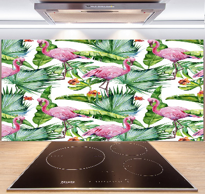 Küchen wandpaneel Flamingos Pflanzen
