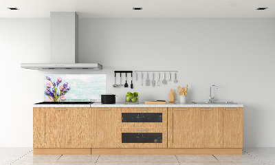 Glasrückwand für die küche Lavendel auf Holz