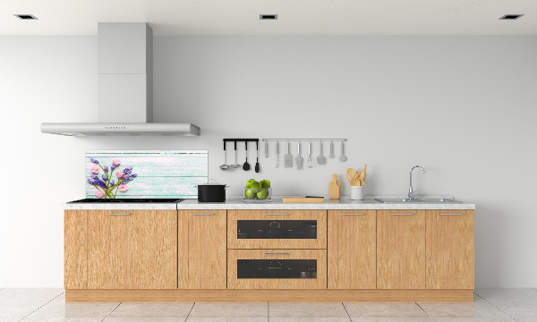Glasrückwand für die küche Lavendel auf Holz