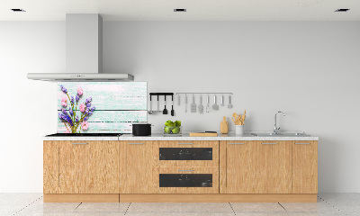 Glasrückwand für die küche Lavendel auf Holz
