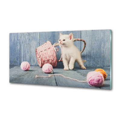 Platte für Küchenrückwand Weiße Katze und Stränge