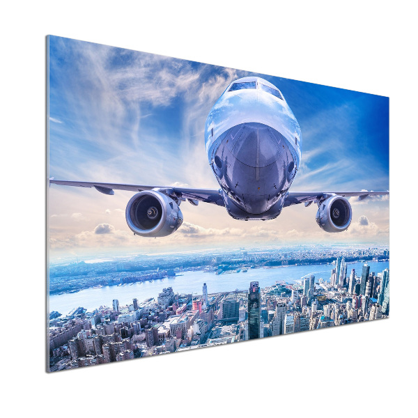 Küchen wandpaneel Ein Flugzeug über der Stadt
