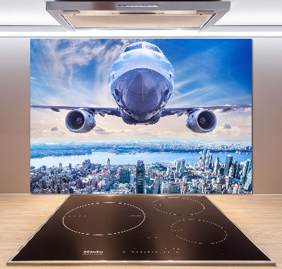 Küchen wandpaneel Ein Flugzeug über der Stadt