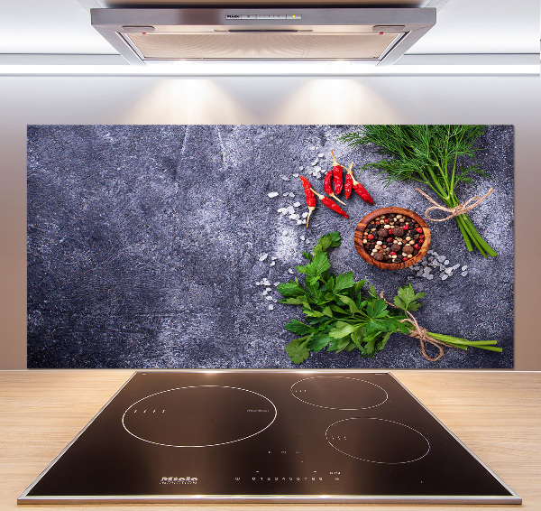 Platte für Küchenrückwand Kräuter und Gewürze