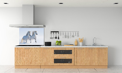 Glasrückwand für die küche Zwei Pferde im Schnee