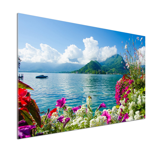 Küchen wandpaneel Blumen am See