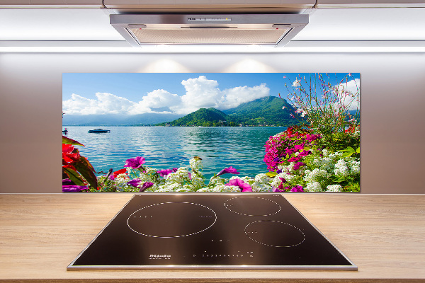 Küchen wandpaneel Blumen am See