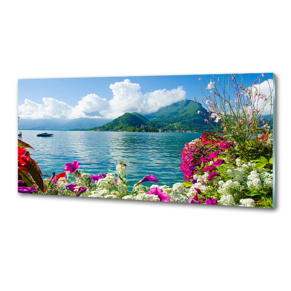 Küchen wandpaneel Blumen am See