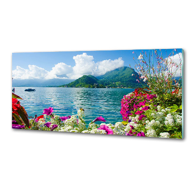 Küchen wandpaneel Blumen am See