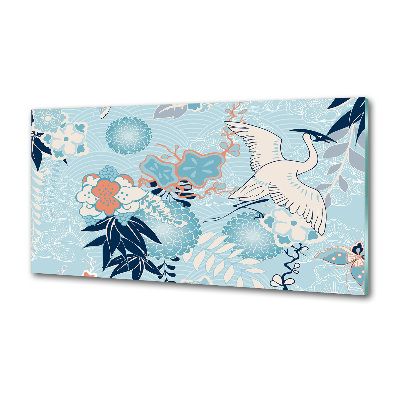 Küchen wandpaneel Kranich und Blumen