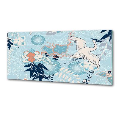 Küchen wandpaneel Kranich und Blumen