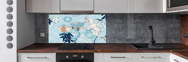 Küchen wandpaneel Kranich und Blumen