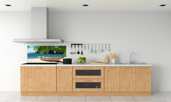 Küchen wandpaneel Ein Boot am Strand