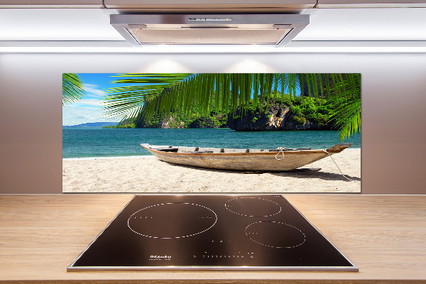 Küchen wandpaneel Ein Boot am Strand