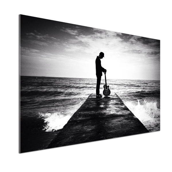 Glasrückwand für die küche Gitarrist auf dem Pier