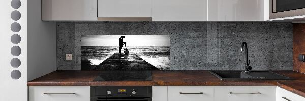 Glasrückwand für die küche Gitarrist auf dem Pier