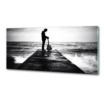 Glasrückwand für die küche Gitarrist auf dem Pier