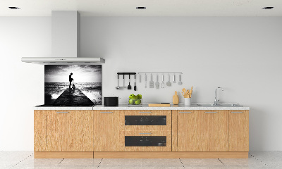 Glasrückwand für die küche Gitarrist auf dem Pier