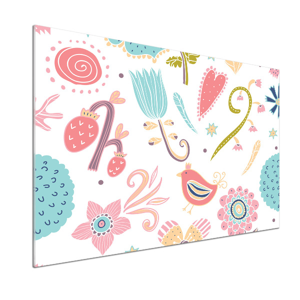 Glasrückwand für die küche Blumen und Vögel