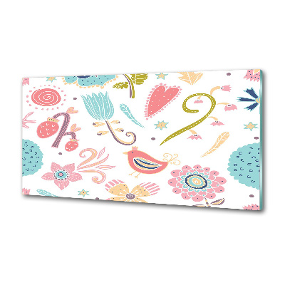 Glasrückwand für die küche Blumen und Vögel