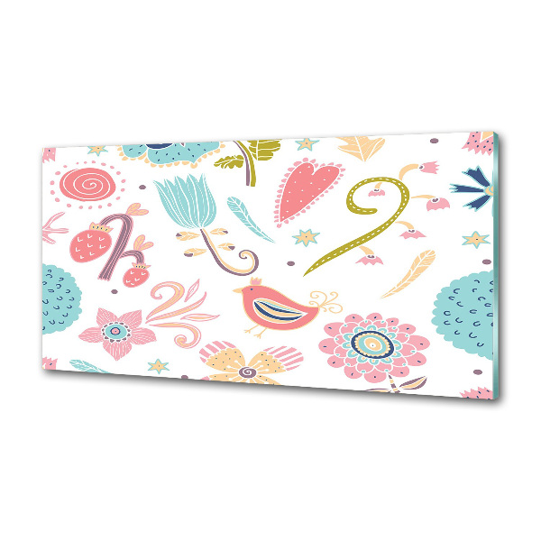 Glasrückwand für die küche Blumen und Vögel