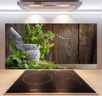 Platte für Küchenrückwand Kräuter im Mörser