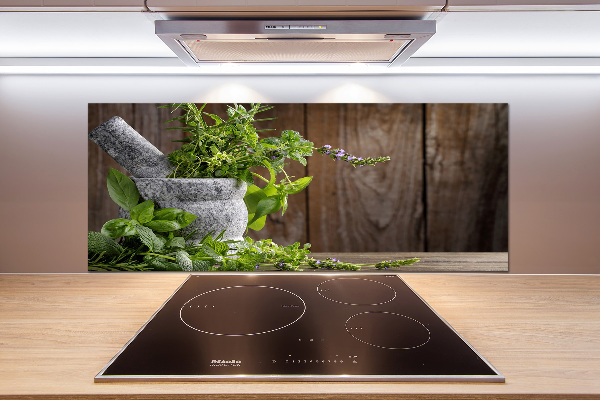 Platte für Küchenrückwand Kräuter im Mörser