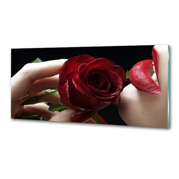 Glasrückwand für die küche Frau mit einer Rose