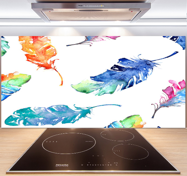 Glasrückwand für die küche Bunte Federn