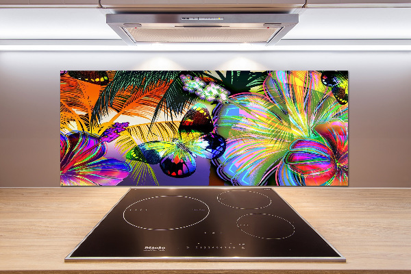 Küchen wandpaneel Blumen und ein Schmetterling