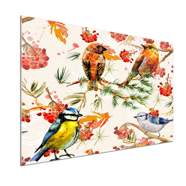 Platte für Küchenrückwand Nadelbäume und Vögel