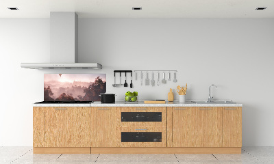 Glasrückwand für die küche Ballonfahrt über dem Wald