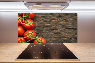 Glasrückwand für die küche Tomaten auf Holz