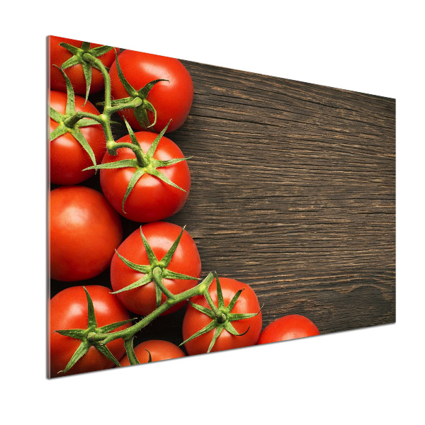 Glasrückwand für die küche Tomaten auf Holz