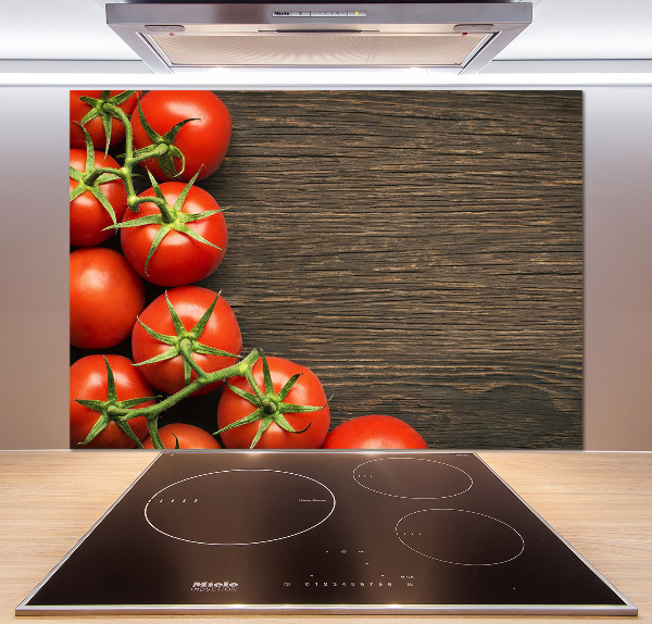 Glasrückwand für die küche Tomaten auf Holz