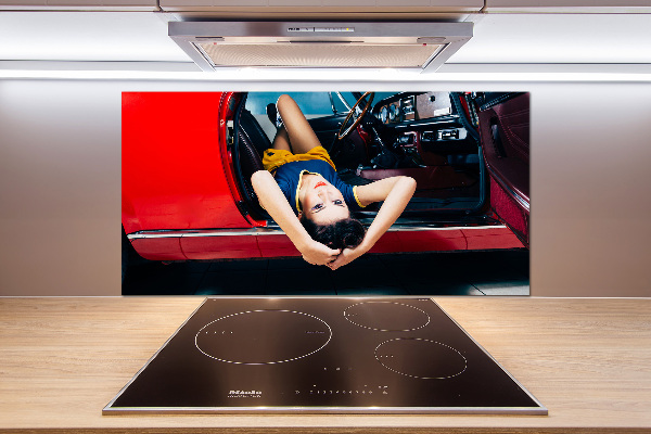 Küchen wandpaneel Frau im Auto