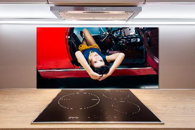 Küchen wandpaneel Frau im Auto