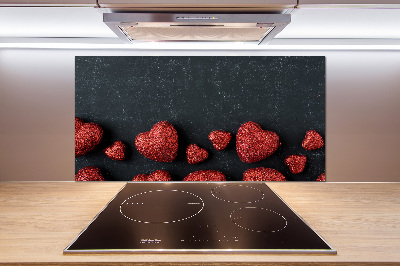 Küchen wandpaneel Herzen auf dem Brett