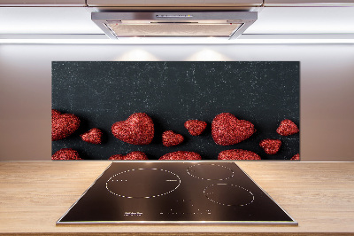 Küchen wandpaneel Herzen auf dem Brett