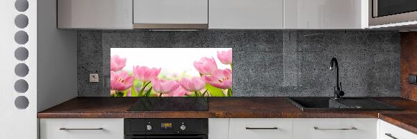 Glasrückwand für die küche Rosa Tulpen