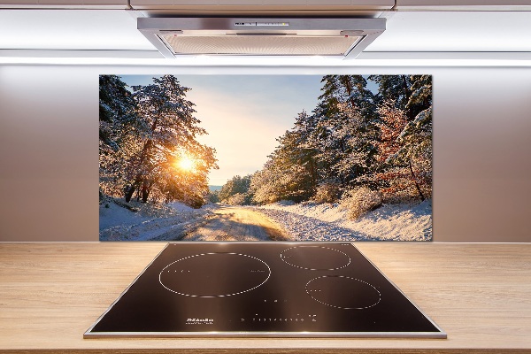 Küchen wandpaneel Eine Straße im Wald im Winter