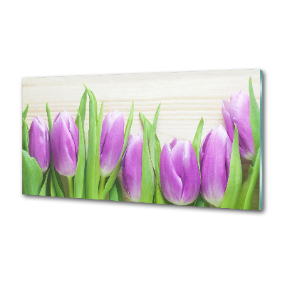 Glasrückwand für die küche Lila Tulpen