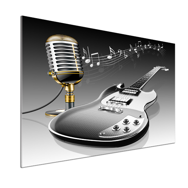 Glasrückwand für die küche Gitarre und Mikrofon