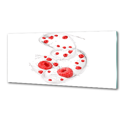 Glasrückwand für die küche Himbeeren mit Milch
