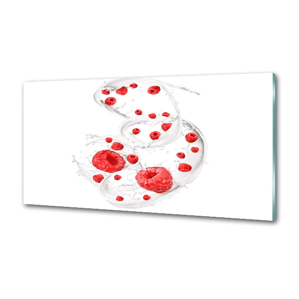 Glasrückwand für die küche Himbeeren mit Milch