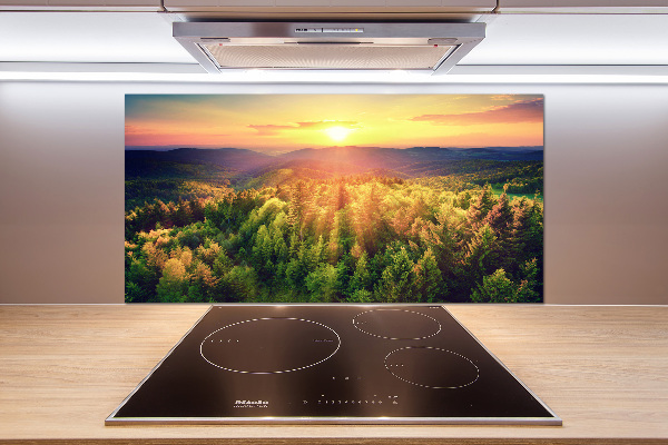 Glasrückwand für die küche Sonnenuntergang im Wald