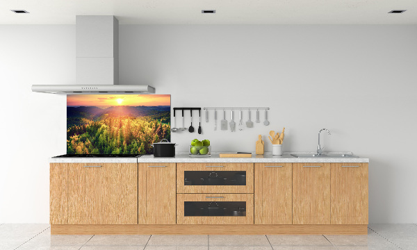 Glasrückwand für die küche Sonnenuntergang im Wald