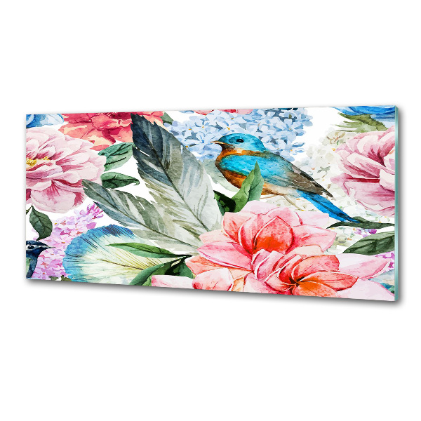 Küchen wandpaneel Blumen und Vögel