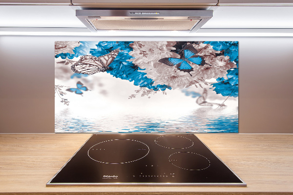 Glasrückwand für die küche Blumen und Schmetterlinge